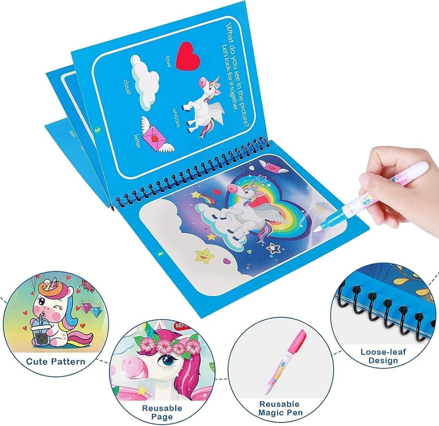 WaterWonder™ Magic Water Book – Reusable, Mess-Free Coloring (4 Books & 4 Pens)