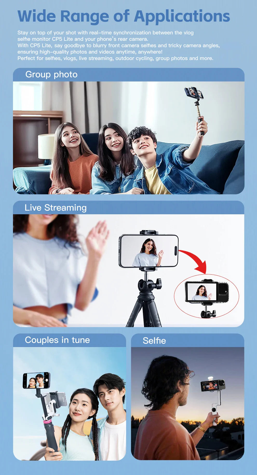VizoSnap™ 5" 1080P FHD Vlog Selfie Monitor – Rear Camera Display for iPhone 16/15 & Samsung Phones