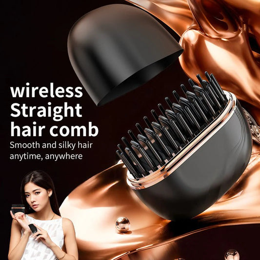 Portable Mini Electric Hair Straightener Brush – USB Rechargeable Style Tool with Adjustable Heat for All Hair Types